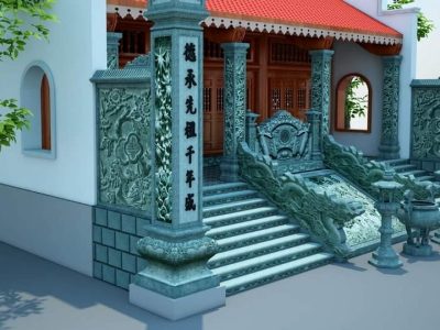 [Mộ đá Thịnh Hưng] Thiết kế Cột đá Nhà thờ họ đẹp – Cột đồng trụ