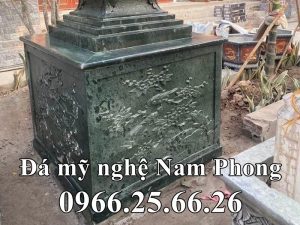 Chan ke cot go bang da xanh reu granite Vuong cham khac hoa van - Xây Lăng Mộ đá, Xây Mộ đá