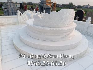 Mẫu Mộ tròn bằng đá trắng cao cấp, liền khối.