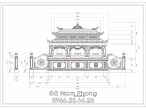 Bản vẽ Mộ đá 3 người - 2 mái đẹp, bề thế, rộng 340cm x 2 cánh phong rộng 90cm. #moda