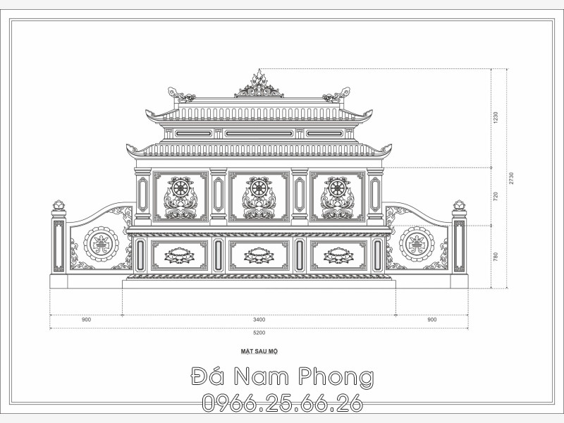 Mẫu Mộ đá chung cho 3 người - Mộ 2 mái #moda 9 - Xây Lăng Mộ đá, Xây Mộ đá Bản vẽ mộ đá 3 ngôi hai mái