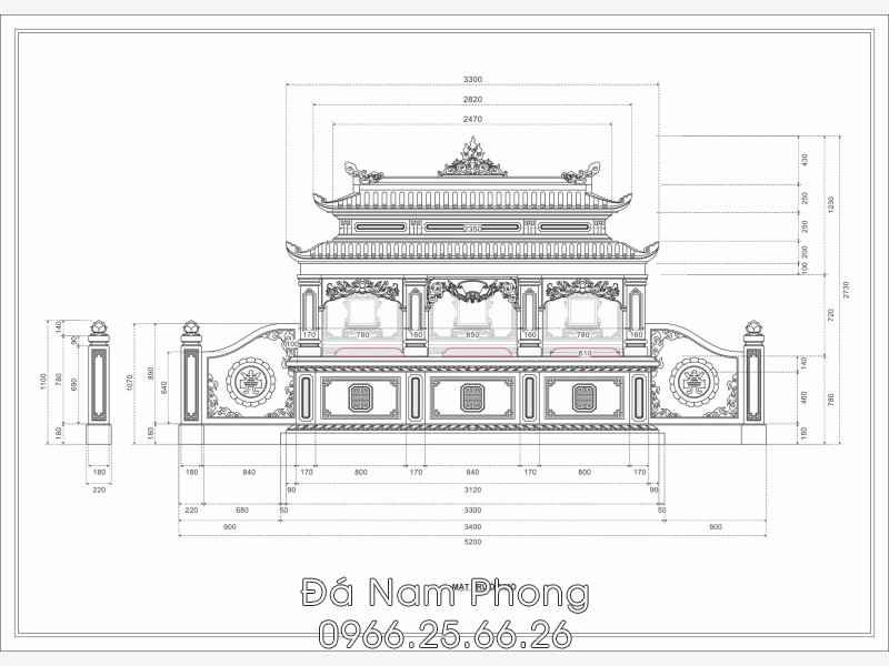Mẫu Mộ đá chung cho 3 người - Mộ 2 mái #moda 10 - Xây Lăng Mộ đá, Xây Mộ đá Bản vẽ thiết kế Mộ đá 3 người