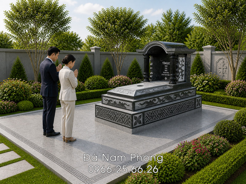Mau Mo da 3 cap 1 mai Vom da xanh reu khi xay Mo cho Cha Me 2026 - Xây Lăng Mộ đá, Xây Mộ đá