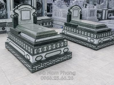 Mộ đá 5 cấp đẹp - Mộ 5 cấp rộng 89cm x dài 167cm, đá xanh rêu Thanh Hóa | Đá mỹ nghệ Nam Phong